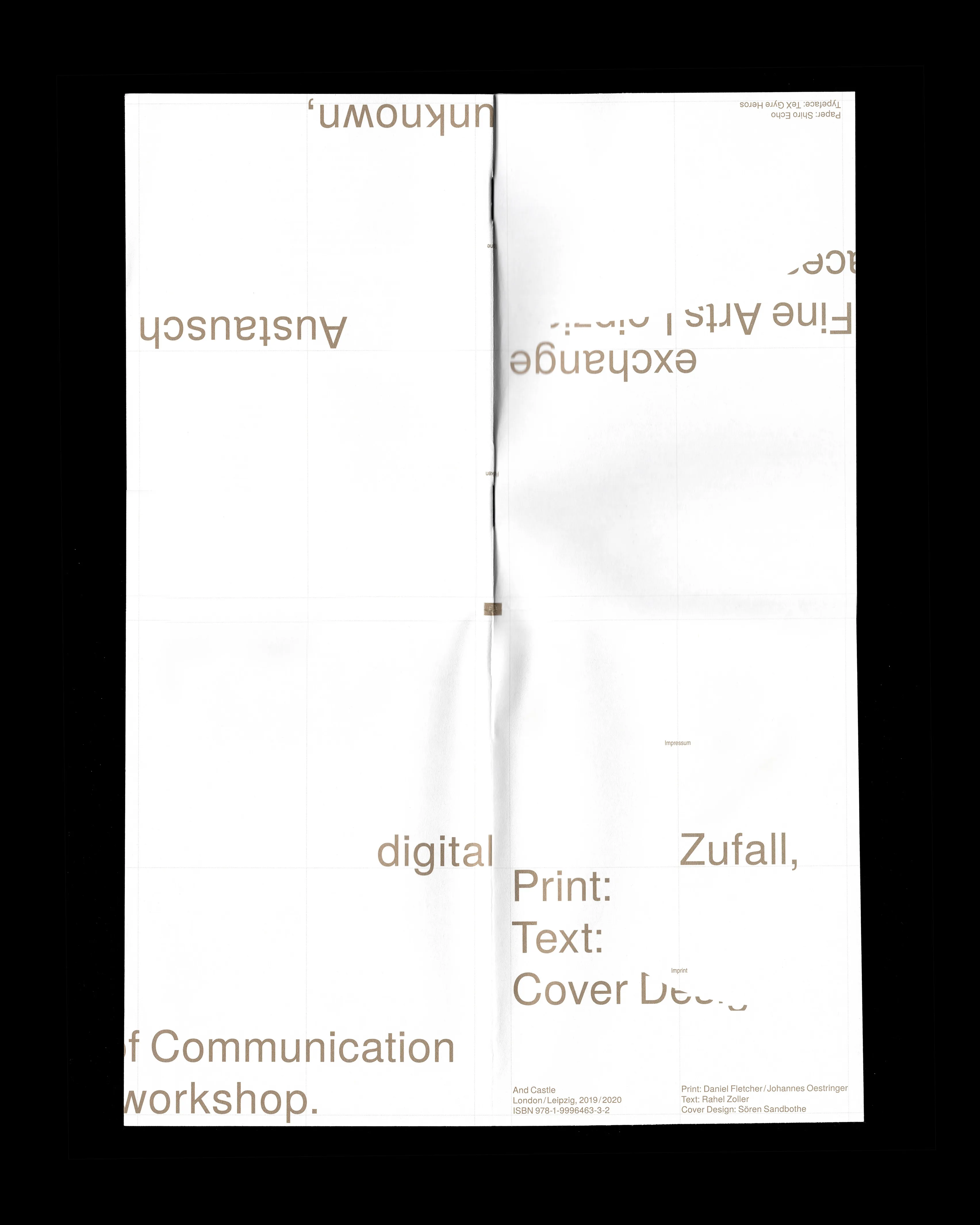 Unfolded cover showing fragmented terms related to book production