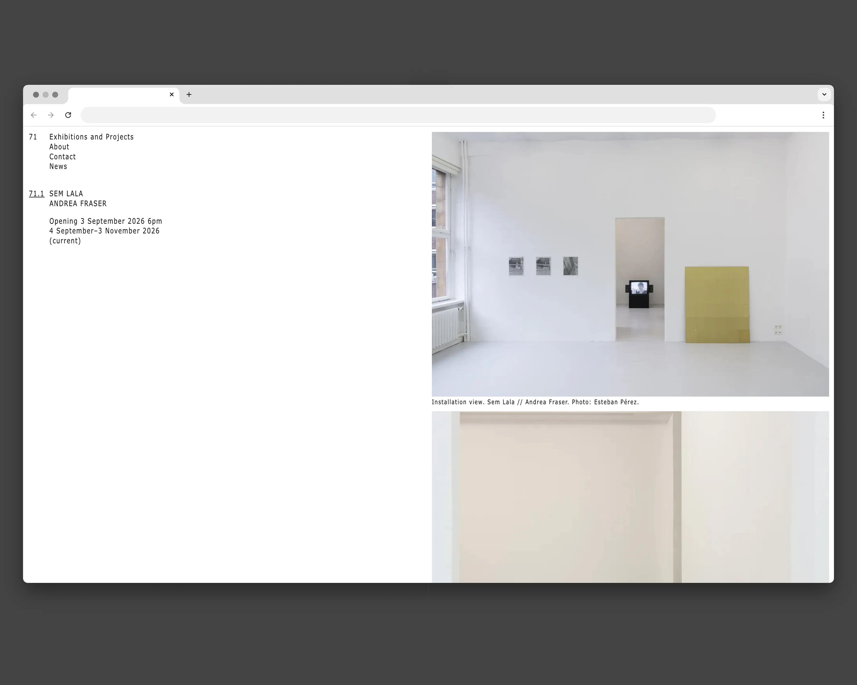 Desktop view of the exhibition details page showing artwork layout.
