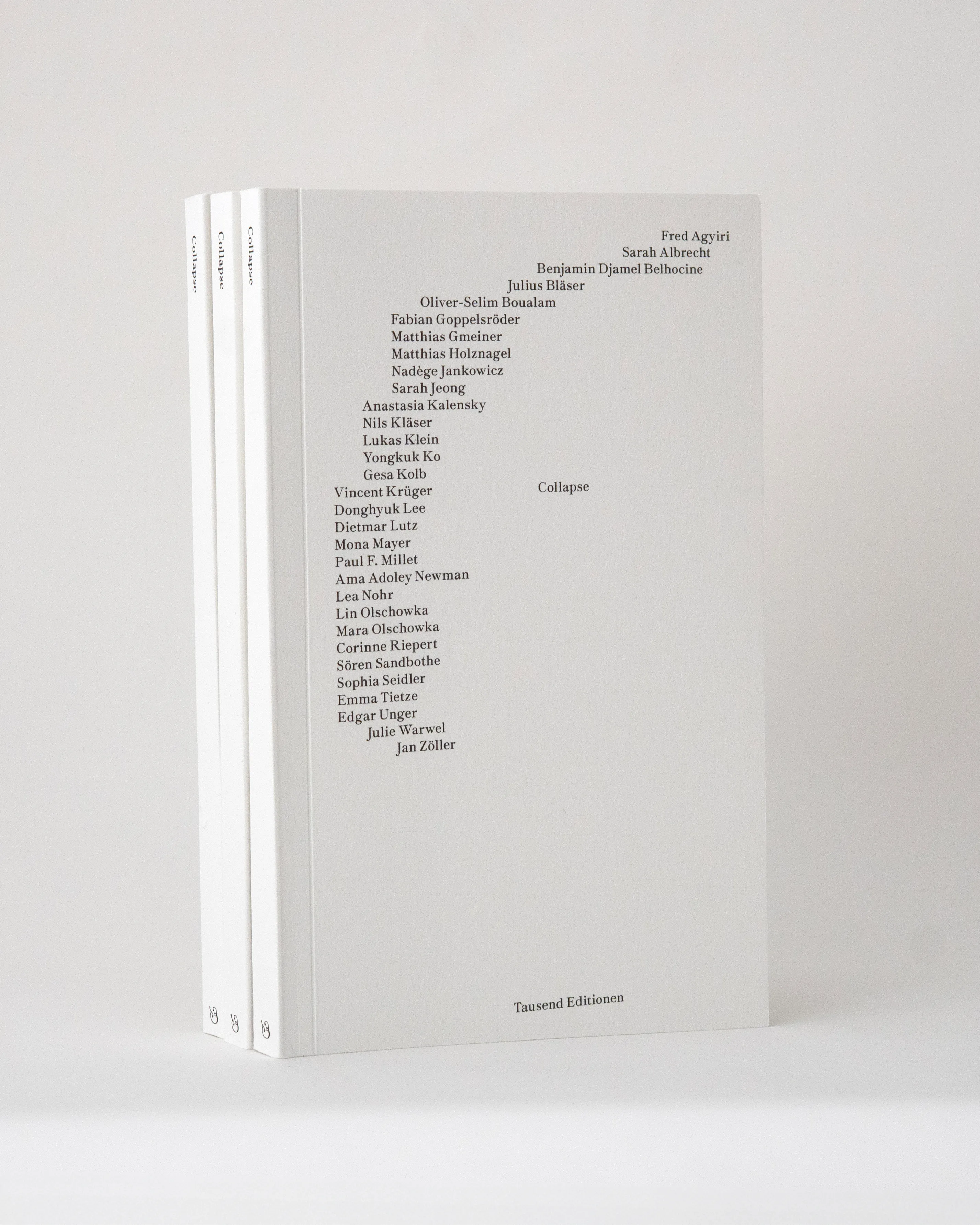 Front cover of the book featuring all the contributor names in minimal typography