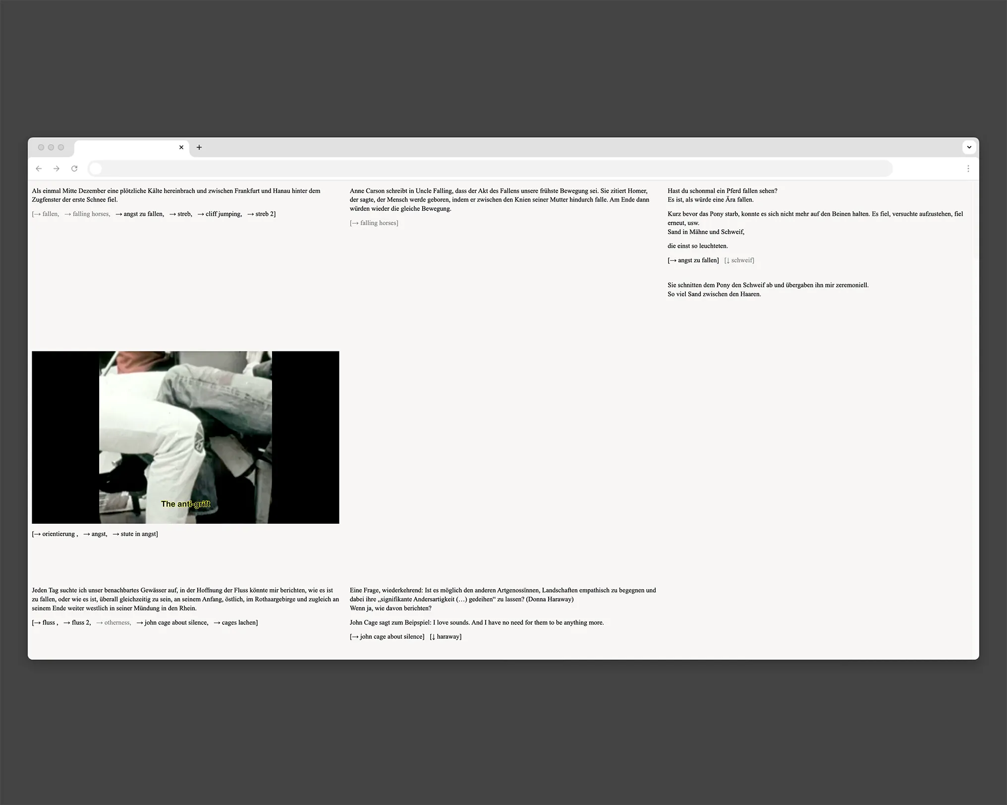 Desktop view of the website's minimal typographic layout set in plain Times New Roman.