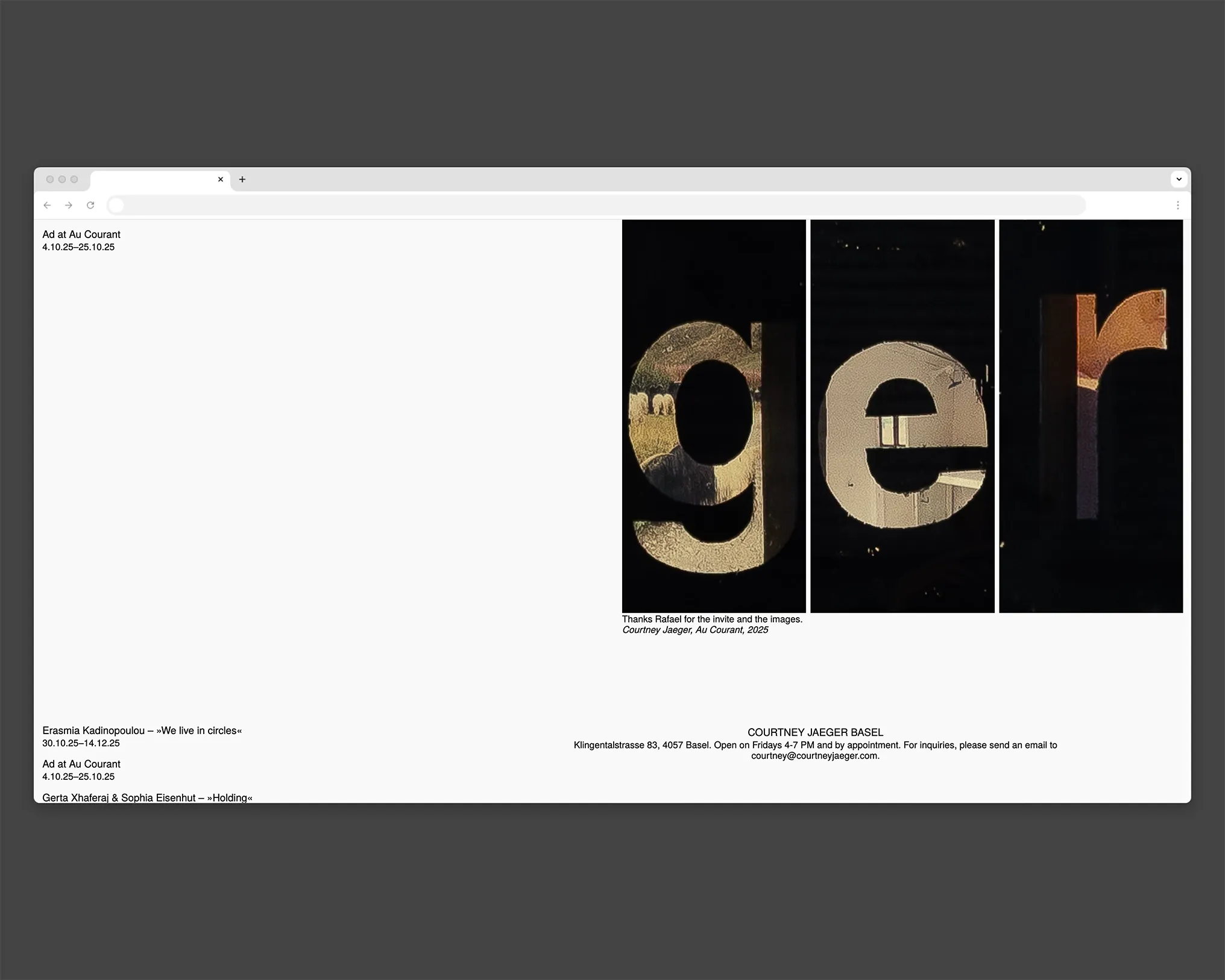 Desktop view of a single exhibition page.