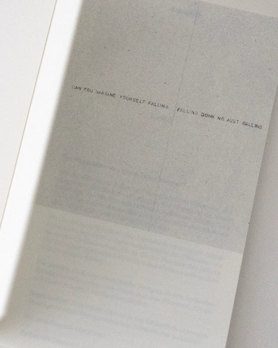 Close-up of a text contribution quoting: 'Can you imagine yourself falling... falling down. No just falling.'